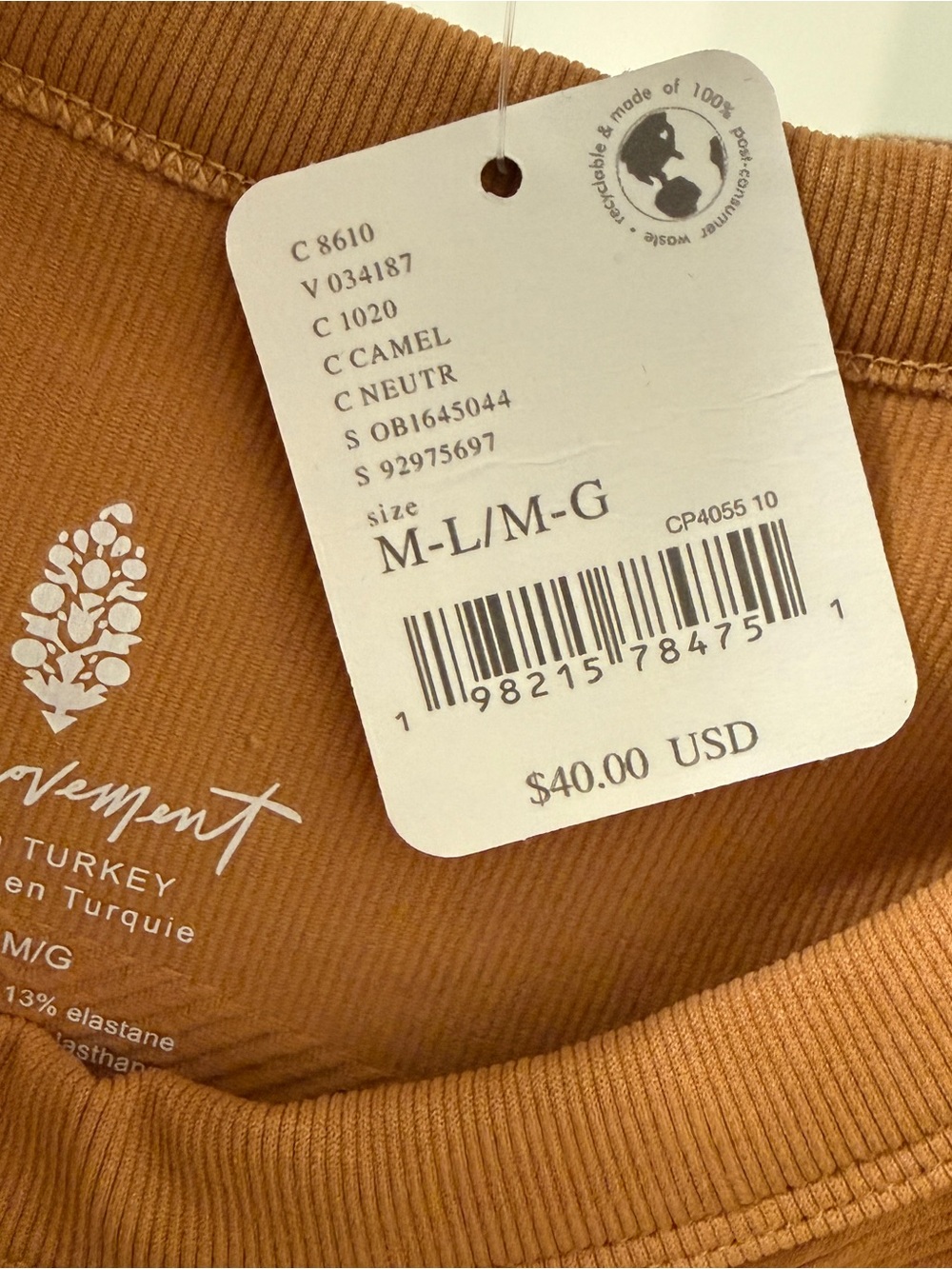 🦋 Free People| NWT FP Movement Ribbed Cropped Tank Top Camel M/L - Picture 6 of 7